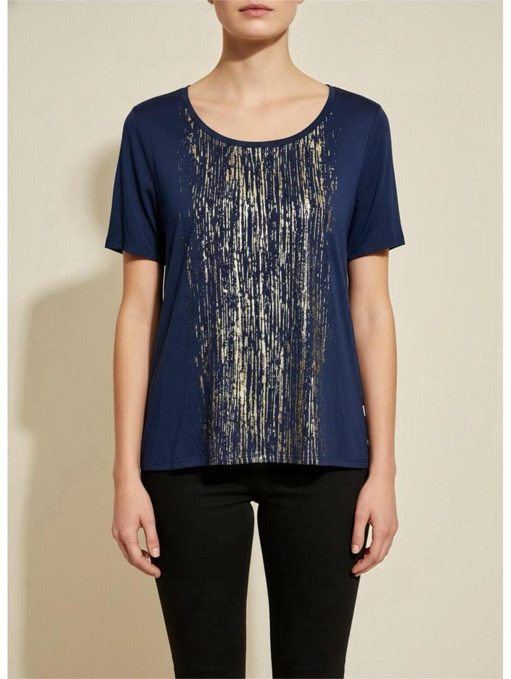Attitude Unknown Women's Blue T-Shirt with Gold Print